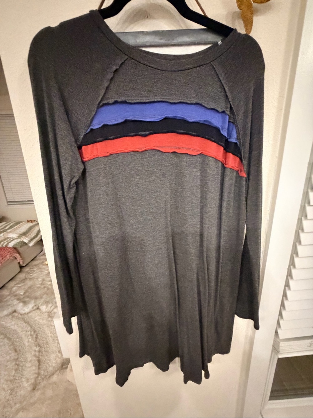 Women's Charcoal Long-Sleeve Tunic with Blue, small/medium